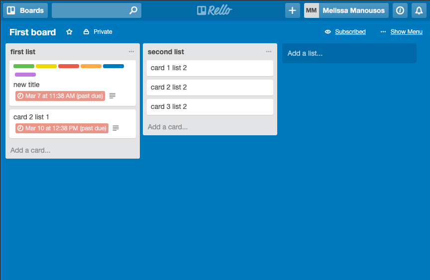 screenshot of Rello application